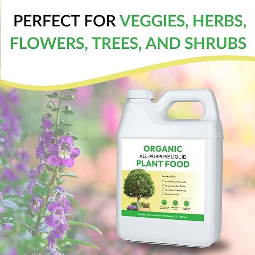 Organic All-Purpose Liquid Plant Food - Use on All Outdoor Plants: Flower Beds, Vegetable Gardens, Container Gardening | Concentrated Liquid Fertilizer Alternative (1 Gallon, Mixes to 128 Gallons)
