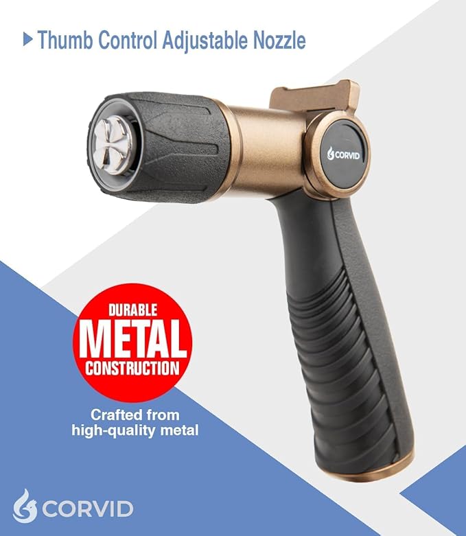 20-Pack Corvid Thumb Control Adjustable Nozzle - Heavy-Duty Metal, 1-Pattern Spray with Ergonomic Grip for Easy Water Flow Control, Ideal for Tough Cleaning and Watering Tasks like Car Washing,Garden