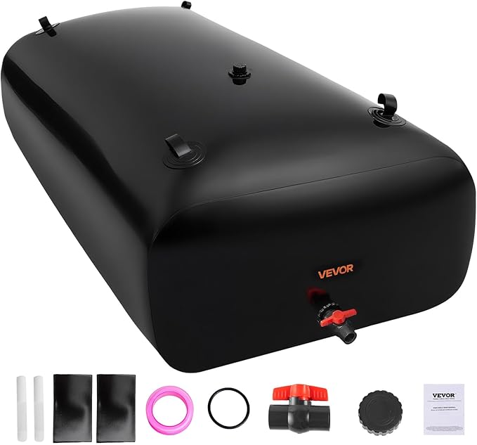 VEVOR Water Storage Bladder, 87 Gallon (330L) Water Storage Container Tank, 1000D PVC Large Capacity Soft Bag Bladder, Collapsible Portable for Garden Irrigation, Camping, RVs, Emergency Use - Black