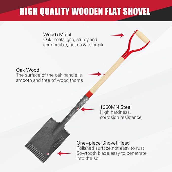 Flat Spade Garden Shovel Edging Spade with Wodden Handle for Gardening,Edging,Trenching, Planting Landscaping,43 inches