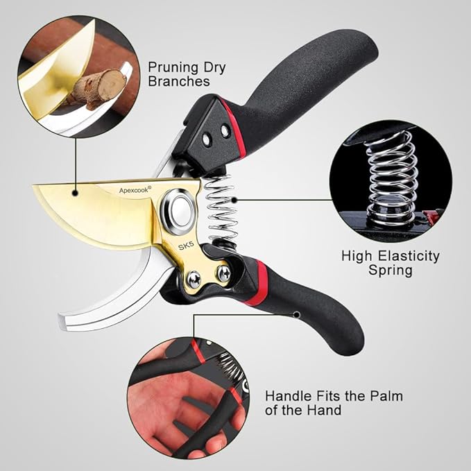 Garden Shears, Handheld Pruning Shears for Heavy Duty, Ergonomic Gardening Tools for Pruning Branches, Plants, Shrubs and Vines, Professional Sharp Garden Scissors (Japanese Garden Pruning Shears)