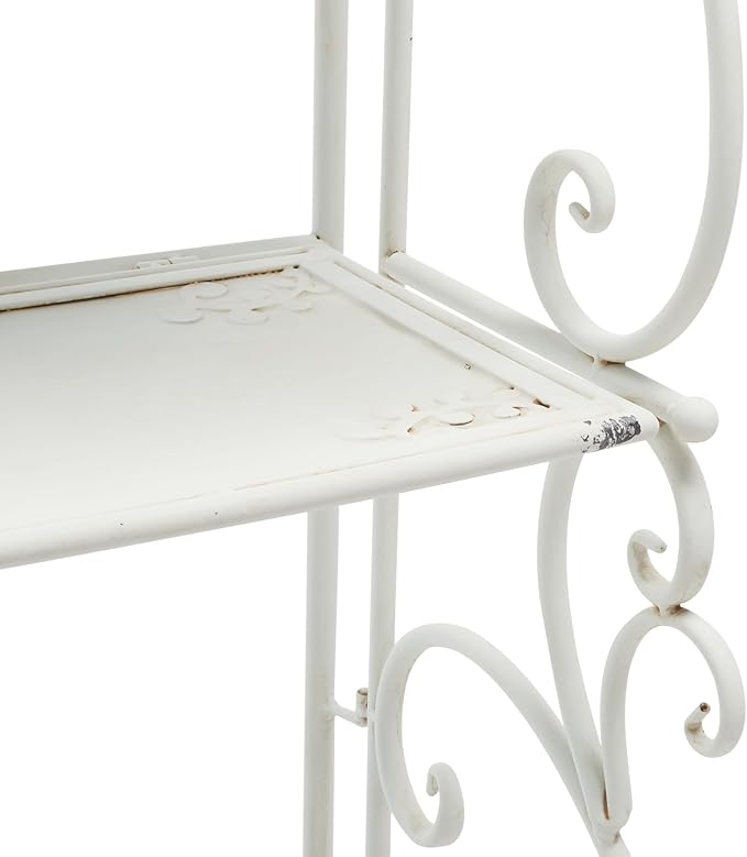 SAFAVIEH Outdoor Collection Tyrique Victorian Antique White Wrought Iron 4-Tier Shelf Unit