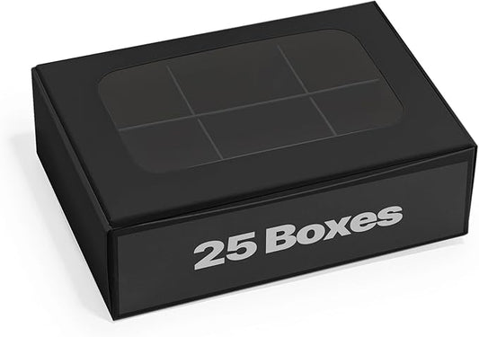 25 pcs Black Mini Truffle Box for 6 treats with Window and Dividers, Bakery Boxes, 5 x 3.5 x 1.57 Inches VERY SMALL Baking Boxes, Square Truffles Box Decorating Supplies for Gift Giving