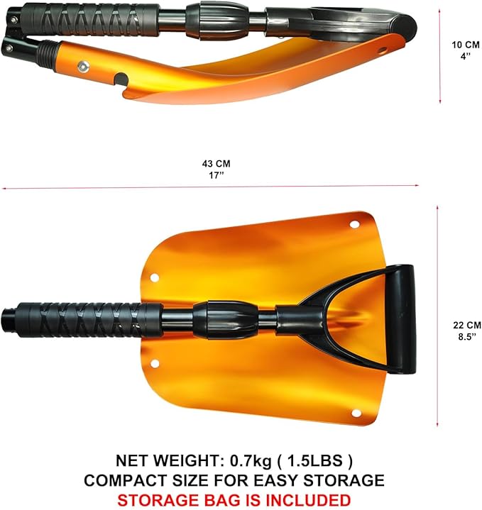 GEARFLAG Collapsible Folding Aluminum Compact Snow Shovel 39" - Snow Removal in Winter, Emergency Kit for Vehicle, Car, Van, SUV, Truck, Snowmobile, Gardening (Orange)