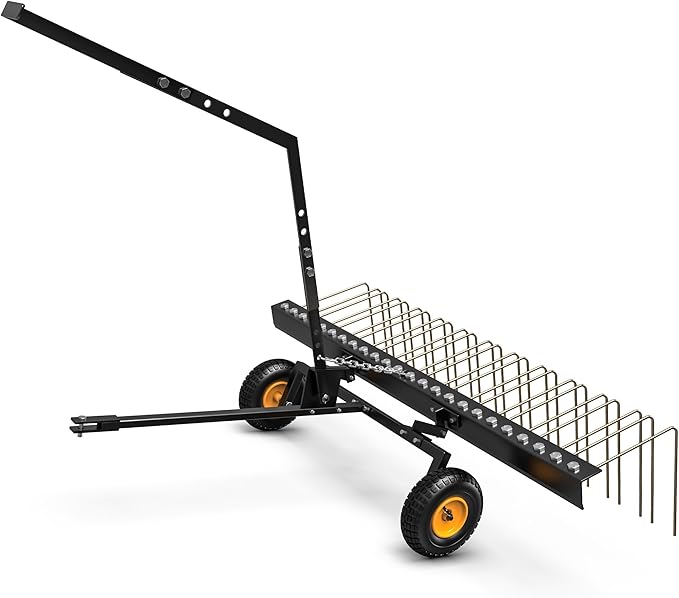 AUTOSAVER88 60" Tow Behind Steel Pine Straw Rake Durable Corrosion Resistant Lawn Rake