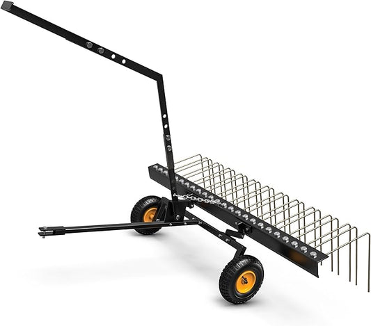 AUTOSAVER88 60" Tow Behind Steel Pine Straw Rake Durable Corrosion Resistant Lawn Rake