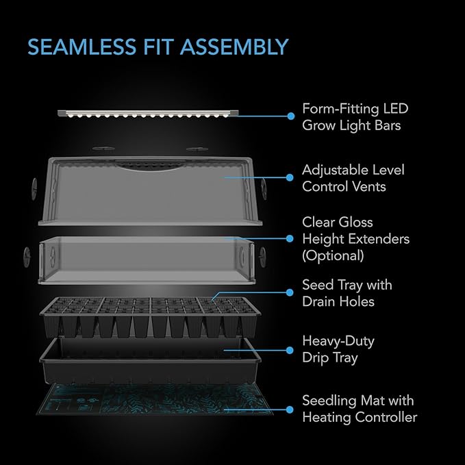 AC Infinity Heavy-Duty Large Humidity Dome 6x12 Germination Kit, Full Spectrum LED Grow Light Bars w/Samsung LM301H EVO LEDs, Heat Mat, 3 mm Thickest Dome, Trays, Extension Panels, for Seed Starting