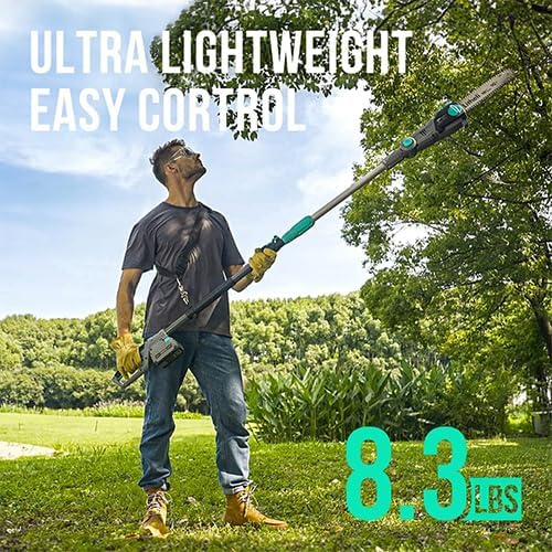 Litheli 40V PoleSaw Cordless, 10 Inch Battery Pole Saws for Tree Trimming, Electric Pole Chainsaw with 2.5Ah Battery & Charger, Oiling System, 8.3 LB Lightweight, 16 FT/S Cutting Speed Power Pole Saw