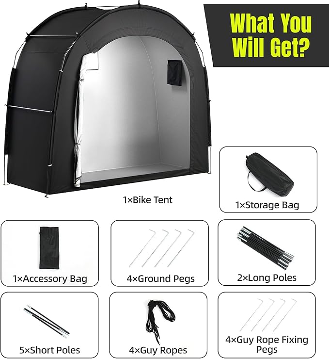 Housolution Bike Storage Tent Shed for 3 Bikes, Outdoor Portable 210D Oxford Thick PU4000 Waterproof Bike Cover with Ventilated Window, Bike Tent Fit for Bicycle, Lawn Mower, Garden Tools