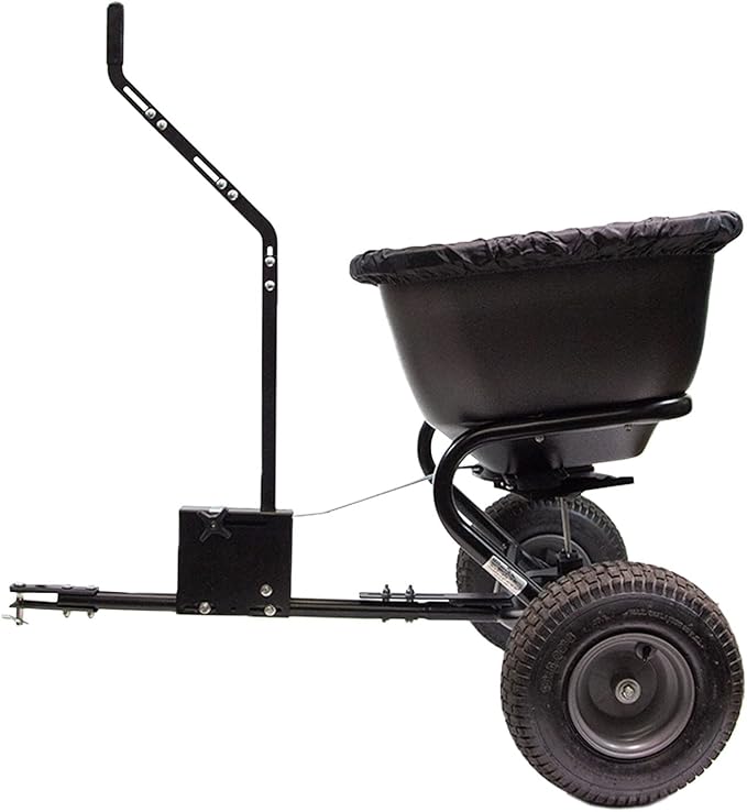 Brinly BS26BH-A Tow Behind Broadcast Spreader with Universal Hitch, 125 lb. - Deluxe Matte Black