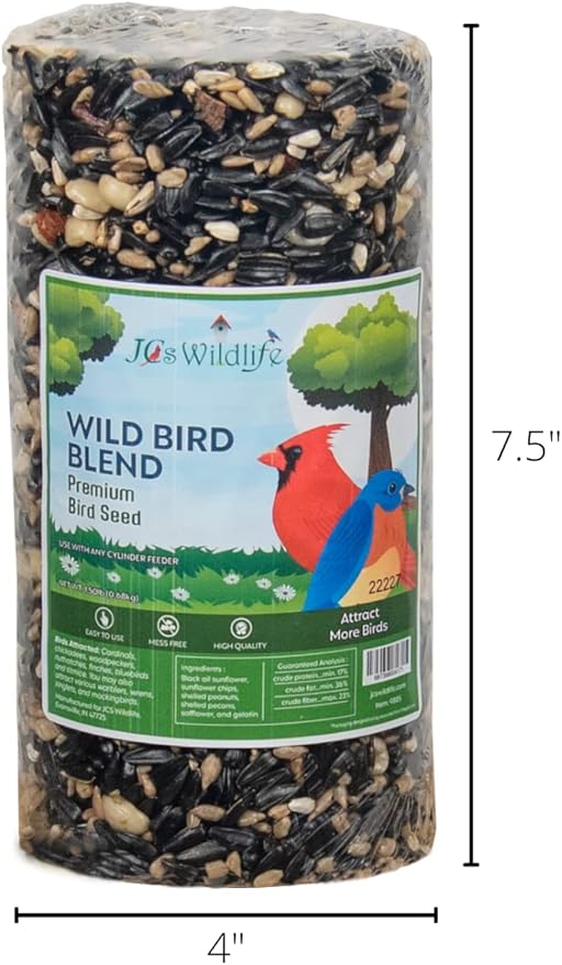 JCs Wildlife Wild Bird Blend Premium Bird Seed Small Cylinde with holer, 1.5 lb (2 Cylinder)