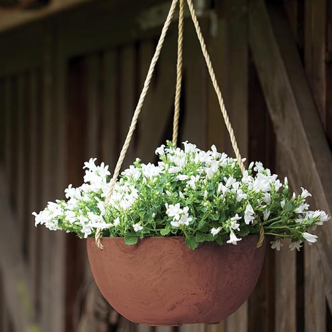 Root & Vessel Self Watering Hanging Planter for Indoor or Outdoor Plants, Unique Marbled Hanging Basket Made of Eco-Friendly Blend of Stone & Plastic, Rust, 12"