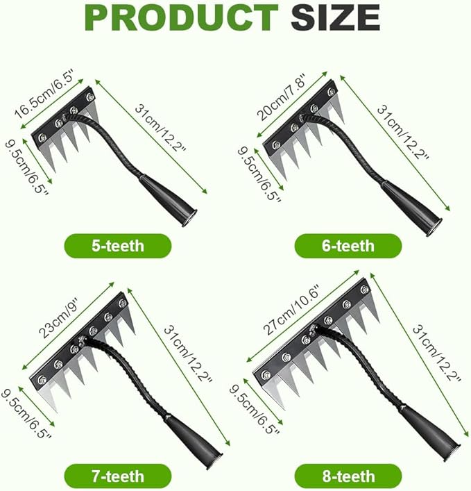 2025 Upgrade Iron Weeding Rake 2.0, 5/6/7/8 Teeth Carbon Steel Garden Weeder Rakes, Iron Rake for Yard Lawn and Garden, Heavy-Duty Garden Hand Weeder Puller Tool for Gardening and Weedings (8 Teeth)