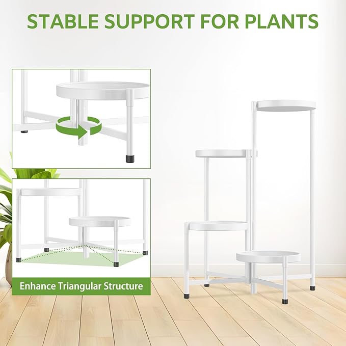 iDavosic.ly 4 Tier Large Plant Stand Indoor, 10 Inch Wide Tall Corner Metal Plant Stands Outdoor for Multiple Plants, Folding Tiered Flower Display Holder Rack Shelf, White