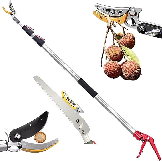 xixi-home 4.2-7.2 Ft Extendable Tree Pruner,Lightweight Tree Trimmers Cut and Hold Pruners,Long Reach Pole Saw Pruning Shears and Hold Branches Bypass Lopper Telescoping Fruit Picker
