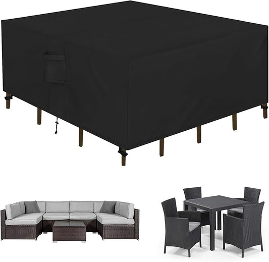 Easy-Going Square Patio Furniture Cover Waterproof Outdoor Dining Table and Chair Cover Anti-UV Outside Sectional Sofa Set Covers (84" L x 84" W x 28" H, Black)