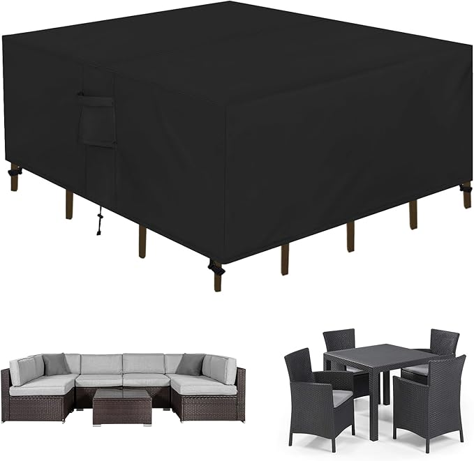 Easy-Going Square Patio Furniture Cover Waterproof Outdoor Dining Table and Chair Cover Anti-UV Outside Sectional Sofa Set Covers (76"L x 76"W x 28"H, Black)