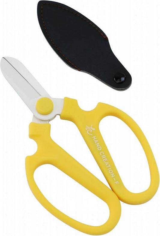 Japanese Florist Scissors – Professional Ultra Sharp Flower Shears Made in JAPAN for Ikebana Floral Design & Gardening SAKAGEN HAND CREATION F-170 (Yellow)