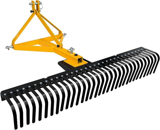 60 Inch 3 Point Landscape Rake with Heavy Duty Tines and Pin Hitch Perfect for Category 1 Tractor, Lawn Tractor Rake Ideal for Lawn Care and Landscaping