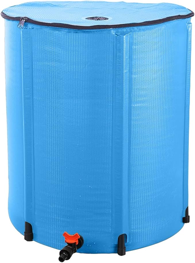 Collapsible Rain Barrel, 50 Gallon Portable Rainwater Collection System, Water Storage Tank, Rain Catcher Barrel with Spigots and Overflow Kit, Rain Water Barrel Collector for Garden, Blue