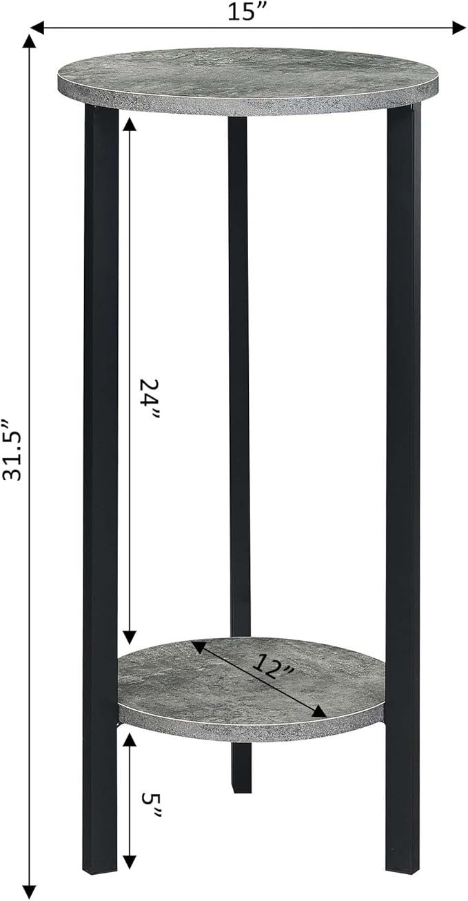 Convenience Concepts Graystone 2 Tier Tall Plant Stand 31" - Industrial Stand for Plants, Vases, and Antiques, Urban Modern Design for the Living Room, Hallway, Entryway, Cement/Black