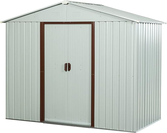 6 x 5 FT Outdoor Storage Shed, Metal Garden Shed with Floor Frame, Tool Shed Outdoor Storage with Lockable Sliding Doors & Air Vents, Storage House Waterproof for Backyard, Lawn, White