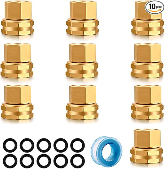 Garden Hose 1/2NPT Female to 3/4GHT Female Adapter, Brass Water Pipe Connector (10 Pack)