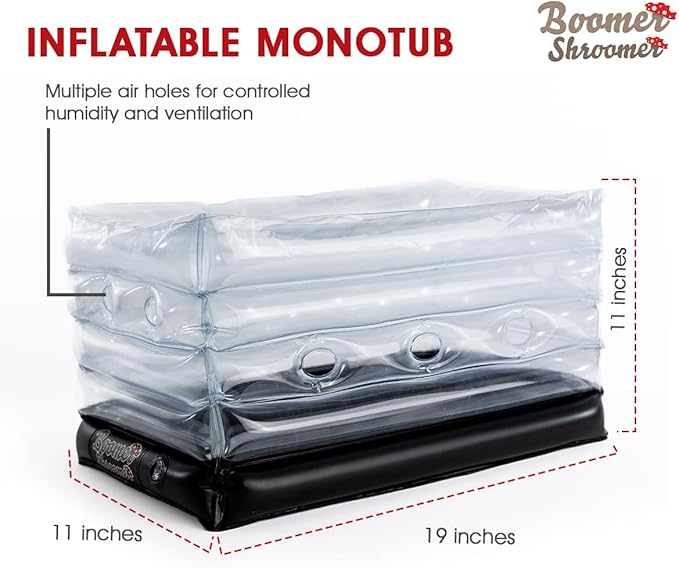 Boomer Shroomer Inflatable Monotub Kit, Mushroom Growing Kit Includes a Drain Port, Plugs & Filters, Removeable Liner [Patent No: US 11,871,706 B2]