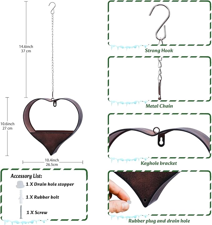 Metal Plant Hangers Indoor and Outdoor: Christmas Birthday Gifts for Women Mom Wife Garden Lovers - Heart Shape Hanging Planters Perfect for Window Wall Living Room Office Decor(Rustic)