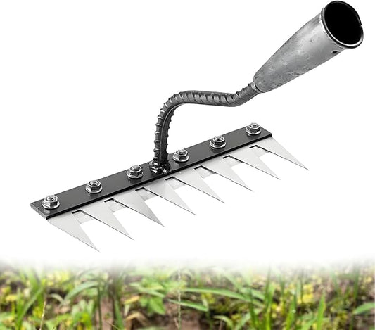 Garden Iron Weeding Rake, 5/6/7/8 Teeth Weed Puller Tool, Detachable Gardening Hand Iron rake 2.0, Carbon Steel Garden Weeder Puller Tool for Gardening, Backyard (8 Teeth)