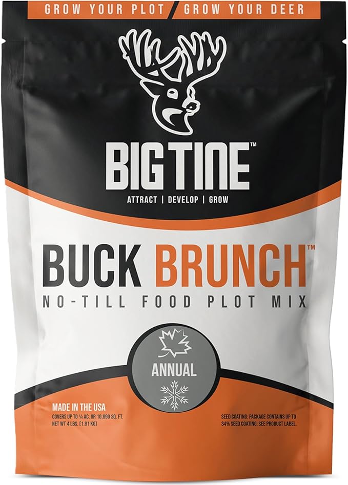 Big Tine Food Plot Mix, Deer Attractant, Buck Brunch, No-Till Food Plot Mix, 4 lbs Bag, Great for Remote Plots, Fast Growing, Shade Tolerant