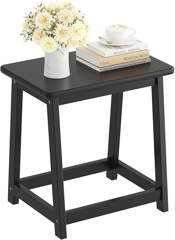 Wood End Table Side Table Tall Seat Stool Dining Stool Wooden Plant Stand Indoor Bedside Table Nightstand Plant Table Bathroom Flower Pot Stand for Living Room Bedroom Kitchen (Black)