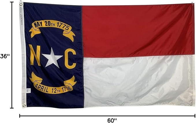 3x5' North Carolina Flag - All Weather Nylon & Reinforced Fly End Stitching - Made in USA