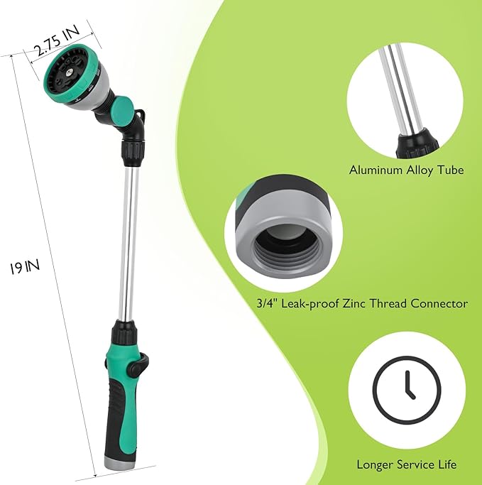 Yesker Watering Wand for Garden Hose, 21 Inch, 10 Spray Patterns, Adjustable Water Sprayer with Pivoting Head, Garden Hose Nozzle with Thumb Flow Control, Ideal for Water Plant and Yard Washing