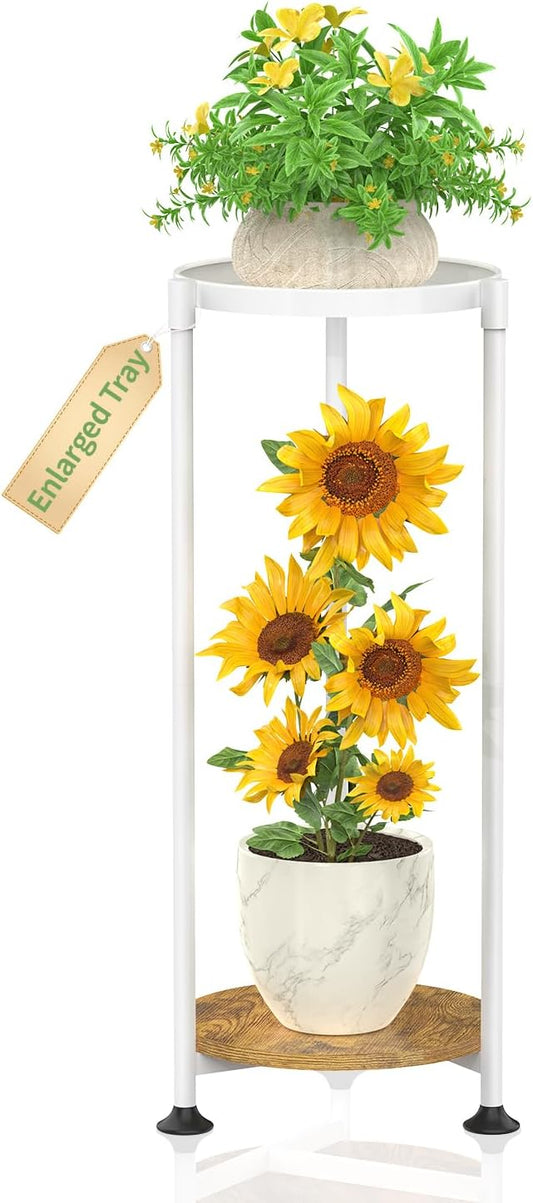 KMOTASUO 2 Tier Plant Stands Indoor, 30 Inch Tall Metal Corner Plant Stand, Modern Flower Shelf Pot Holder Planter Display Rack for Living Room Balcony Patio Garden(White)