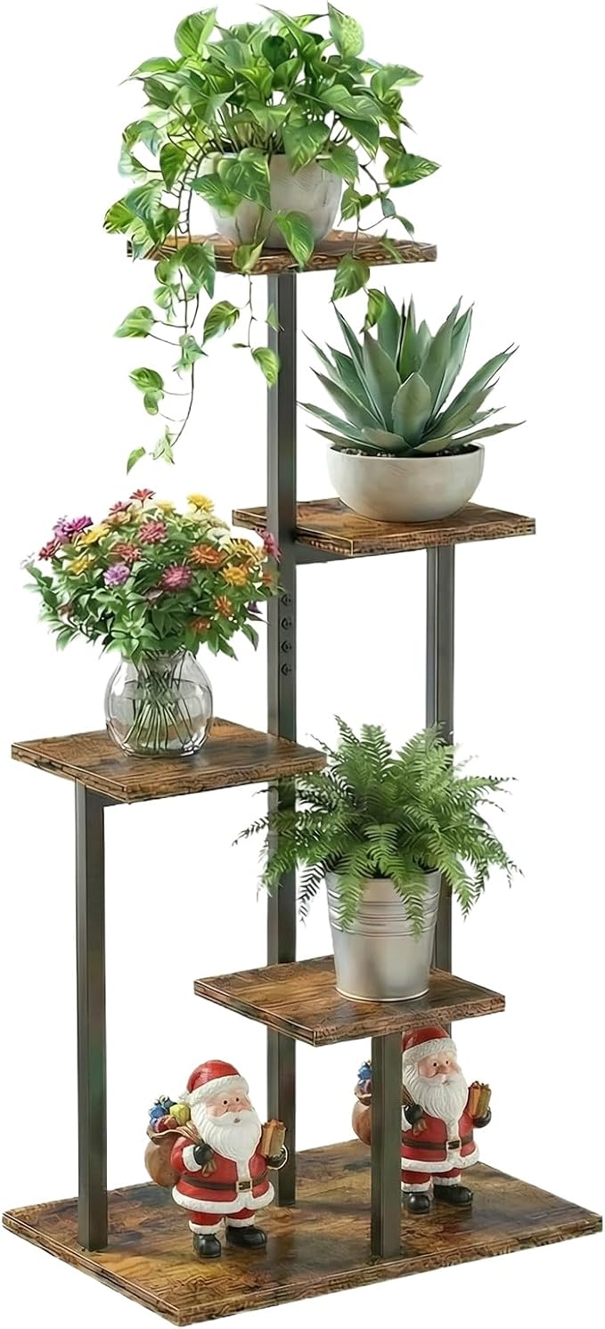 4 Tier Plant Stand Indoor, Tiered Plant Stands for Indoor Plants Multiple, Corner Flower Stand for Living Room, Multi-Layer Vintage Design Plant Shelf