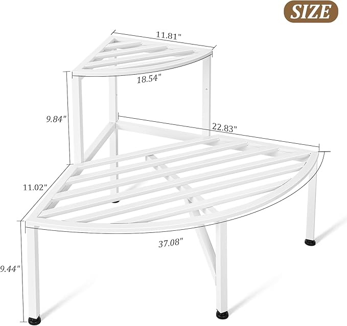 Corner Plant Stand Outdoor Metal,2 Tier Heavy Duty Ladder Plant Shelf Indoor for Multiple Plants,37.08" L x 22.83" W x 20.07" H,White