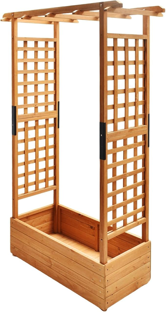 Anraja Raised Garden Bed Wooden Patio Planter with Trellis Outdoor Climbing Cucumber Box Pots Tomato Flower Vegetable Herb Porch, Tall Hanging Roof, Orange, 42.5" L x 17.3" W x 66.1" H