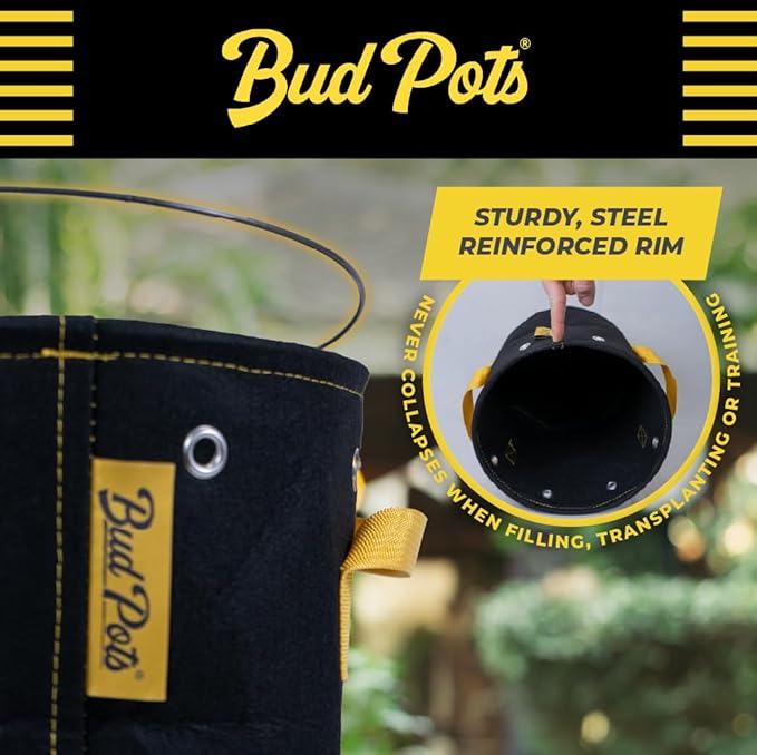BudPots for Optimal Plant Growth | 25 Gallon Fabric Pots (94.5L) | 4-Pack | Metal Reinforced Rim - Sturdy & Never Collapses | Promotes Dense & Healthy Roots | Low Stress Training | Reusabe