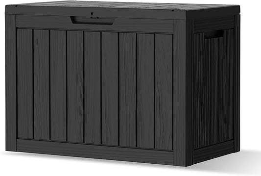 Outdoor Storage Box - Lockable Waterproof UV-Resistant Resin Deck Box for Patio Cushions, Garden Tools, Pool Accessories, Black/Grey, 45/180 Gallon (Black, 45 Gallon)