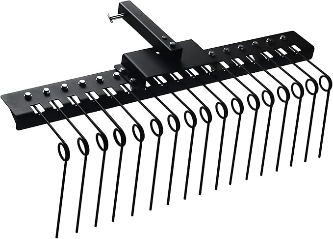 48" Durable Pine Straw Rake Steel Spring Landscape Rake Fits 2" Receiver for Lawn Tractors or ATV/UTV Black