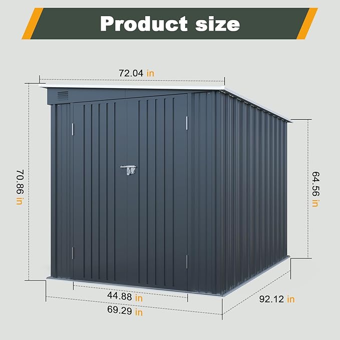 6x8 FT Lean to Shed with Lockable Double Doors, Metal Outdoor Storage Shed with Free PC Light Board for Tools, Outside Storage Shed Waterproof for Backyard, Patio, Garden