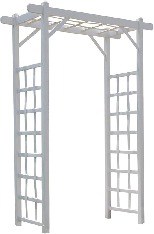 Dura-Trel Elmwood Arbor, Vinyl Garden Archway for Outdoors, 57" x 85", White - Backyard Decorative Arch for Pathways & Entrances w/ Trellis Sides for Climbing Plants, Vines & Flowers