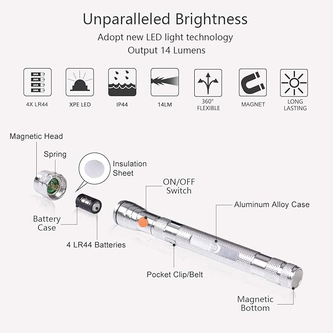 Magnetic Pickup Tool, Gifts for Men, Telescoping Magnet Flashlight, Gifts Idea & Stocking Stuffers for Men, Teen Boys, Mechanic, Boyfriend, Christmas Gifts for Dad, Husband, Father, Silver