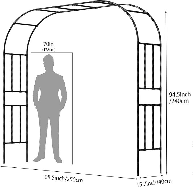 Garden Arch Trellis, Trellis Arch for Climbing Plants Outdoor, 8.2 x 7.9FT Metal Full Garden Arbor, Garden Trellises for Patio Lawn Backyard, Large Archway Decoration Black 98.4" x 94.5in