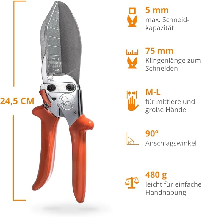 Original LÖWE Professional 3.306/HÜ Shears with Lever Transmission 90 Degree Stops and Extra Long Blade for Precise Cutting on Hard and Flat Plastic, PVC, Wood Metal