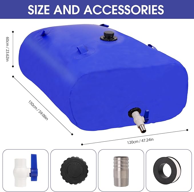 1000L/264gal Foldable Water Bladder Storage Container - Large Capacity Soft Water Bag for Drought Resistance, Fire Prevention, and Emergency Water
