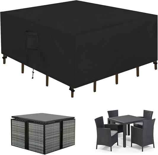Easy-Going Patio Furniture Set Cover Waterproof Outdoor Square Table Cover with Seal Tape at Seams (49"L x 49"W x 28"H, Black)