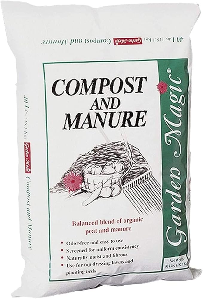 Michigan Peat 6-Pack Compost and Manure Blend, Garden Magic Mix w/Odor-Free Blend, 40 Lbs - Outdoor Lawn and Gardening Mixture with Nutrients and Minerals for Soil Potting and Planting