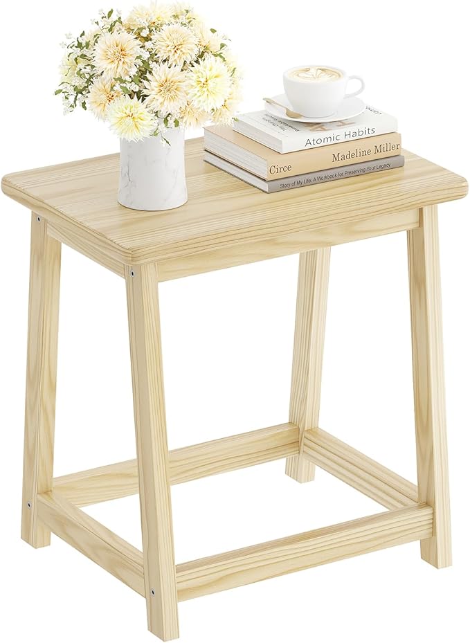 Wood End Table Side Table Tall Seat Stool Dining Stool Wooden Plant Stand Indoor Bedside Table Nightstand Plant Table Bathroom Flower Pot Stand for Living Room Bedroom Kitchen (Natural)